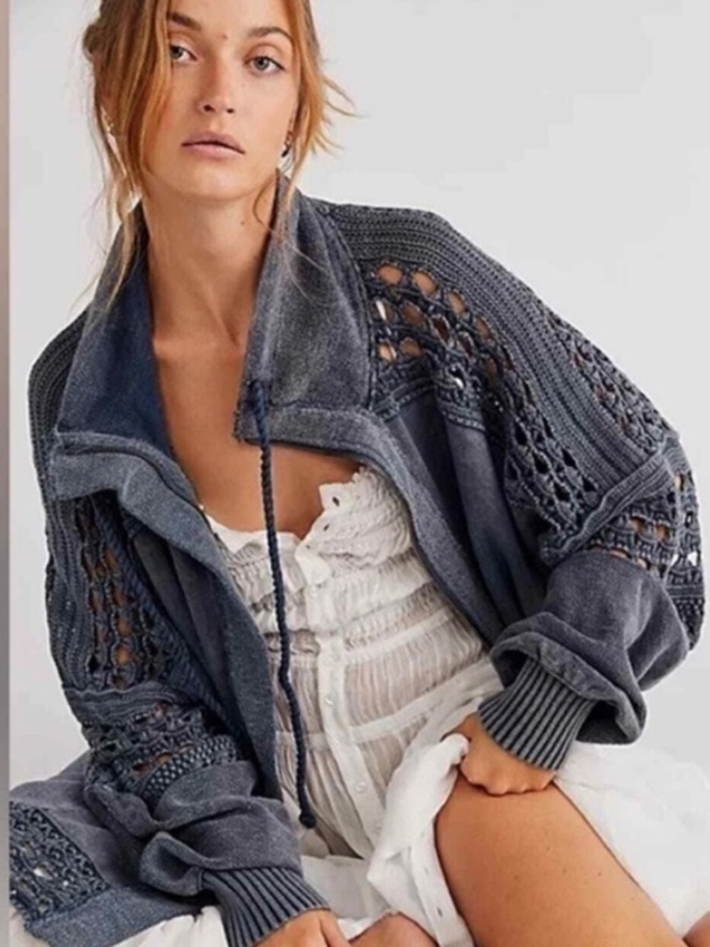 Free People Dune Bug Crochet Zip Up Jacket Size XS
